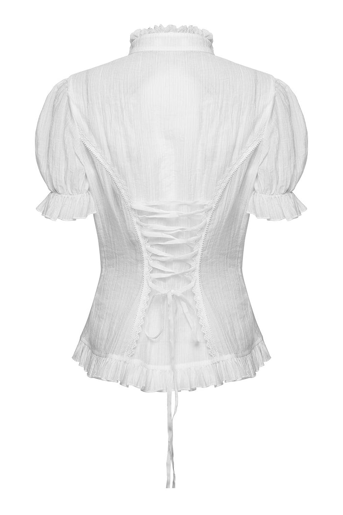 high collar ruffled hem blouse