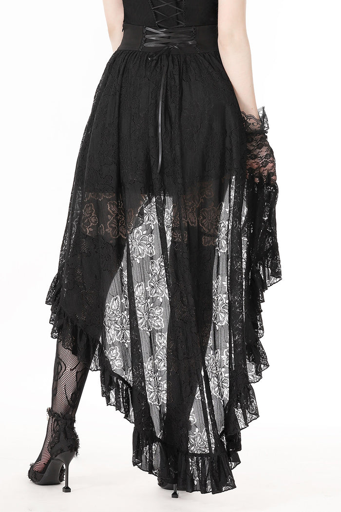 gothic ruffled lace long back skirt