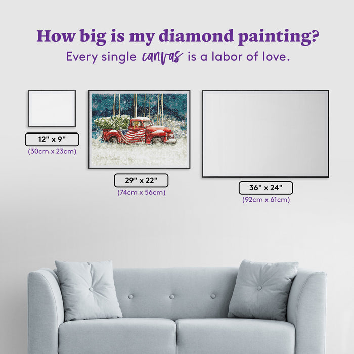 Diamond Painting Vintage Red Truck 29" x 22" (74cm x 56cm) / Square with 48 Colors including 3 ABs / 64,753