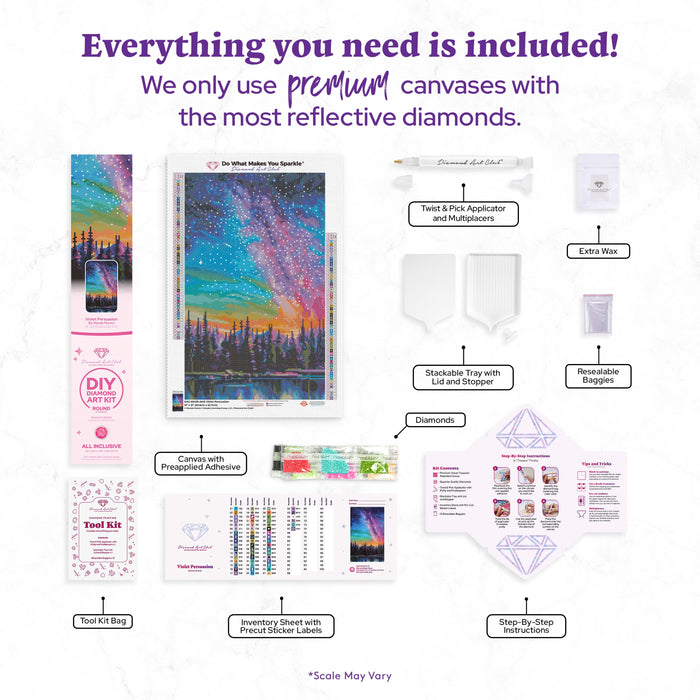 Diamond Painting Violet Persuasion 13" x 21" (32.8cm x 52.7cm) / Round with 57 Colors including 2 ABs and 1 Iridescent Diamond and 3 Fairy Dust Diamonds / 21,996