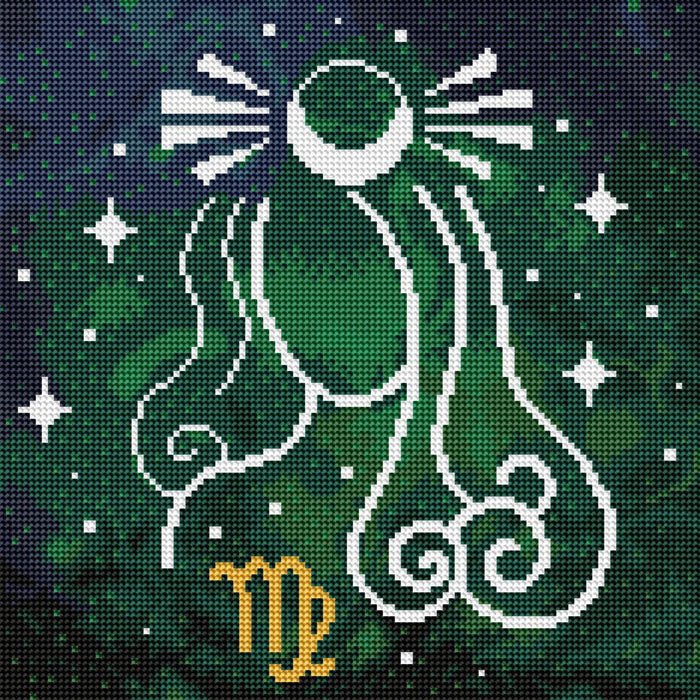 Diamond Painting Virgo - Zodiac Galaxy 13" x 13" (33cm x 33cm) / Round with 12 Colors including 1 ABs and 1 Electro Diamonds / 13,689
