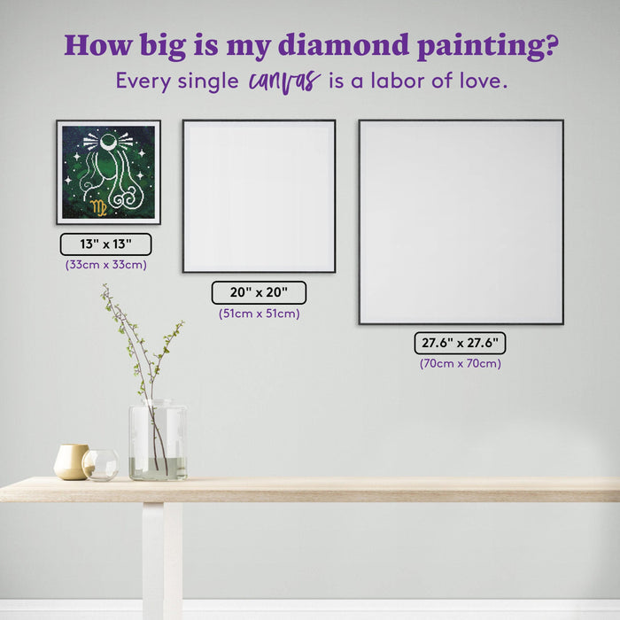 Diamond Painting Virgo - Zodiac Galaxy 13" x 13" (33cm x 33cm) / Round with 12 Colors including 1 ABs and 1 Electro Diamonds / 13,689