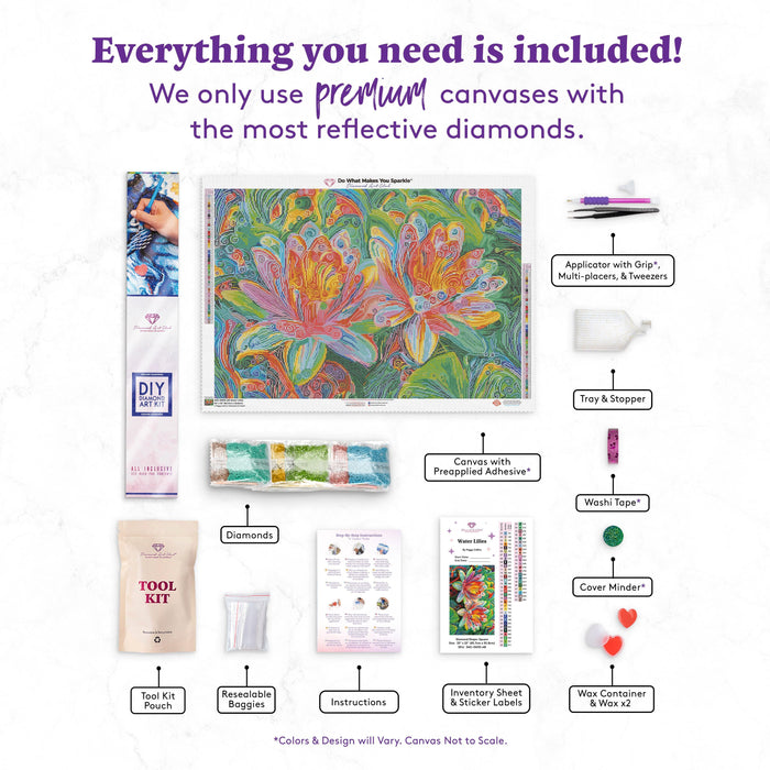 Diamond Painting Water Lilies 33" x 22" (83.7cm x 55.8cm) / Square with 54 Colors including 4 ABs / 75,264
