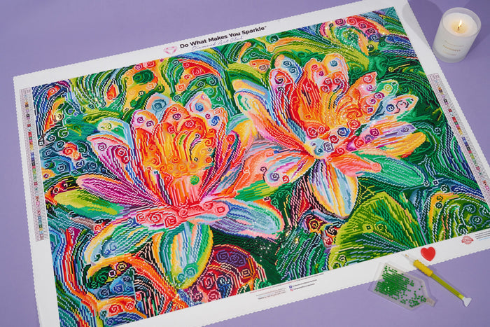 Diamond Painting Water Lilies 33" x 22" (83.7cm x 55.8cm) / Square with 54 Colors including 4 ABs / 75,264