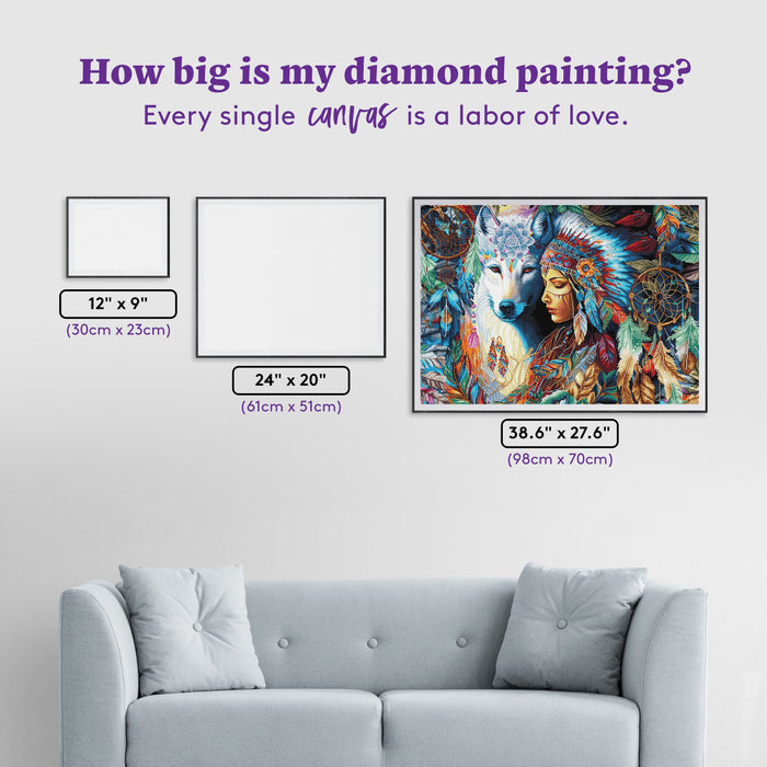 Diamond Painting Native Princess 38.6" x 27.6" (98cm x 70cm) / Square with 71 Colors including 4 ABs and 3 Fairy Dust Diamonds / 110,433
