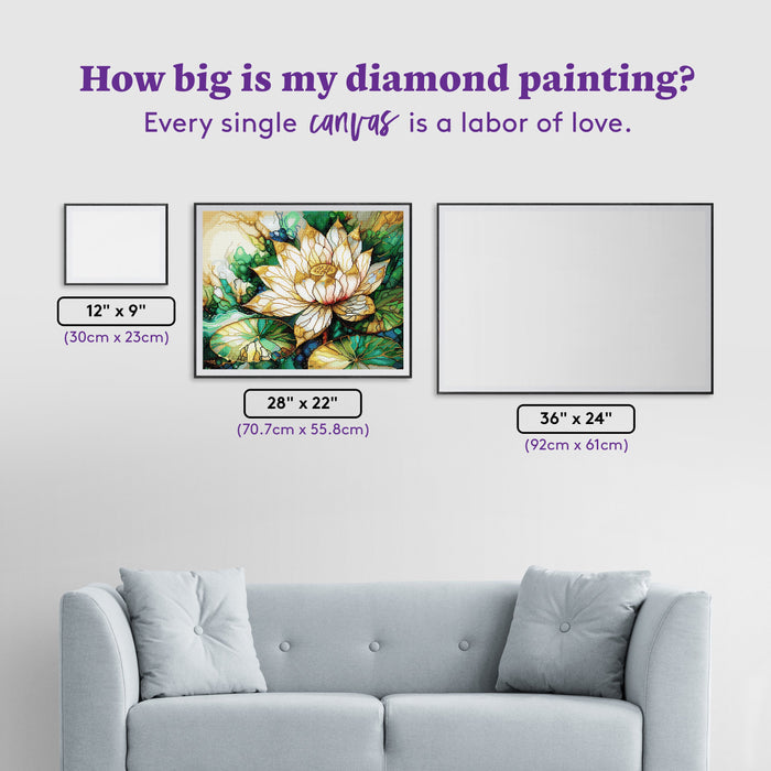 Diamond Painting White Lotus 28" x 22" (70.7cm x 55.8cm) / Square with 79 Colors including 1 AB and 1 Electro Diamond and 4 Fairy Dust Diamonds / 63,616