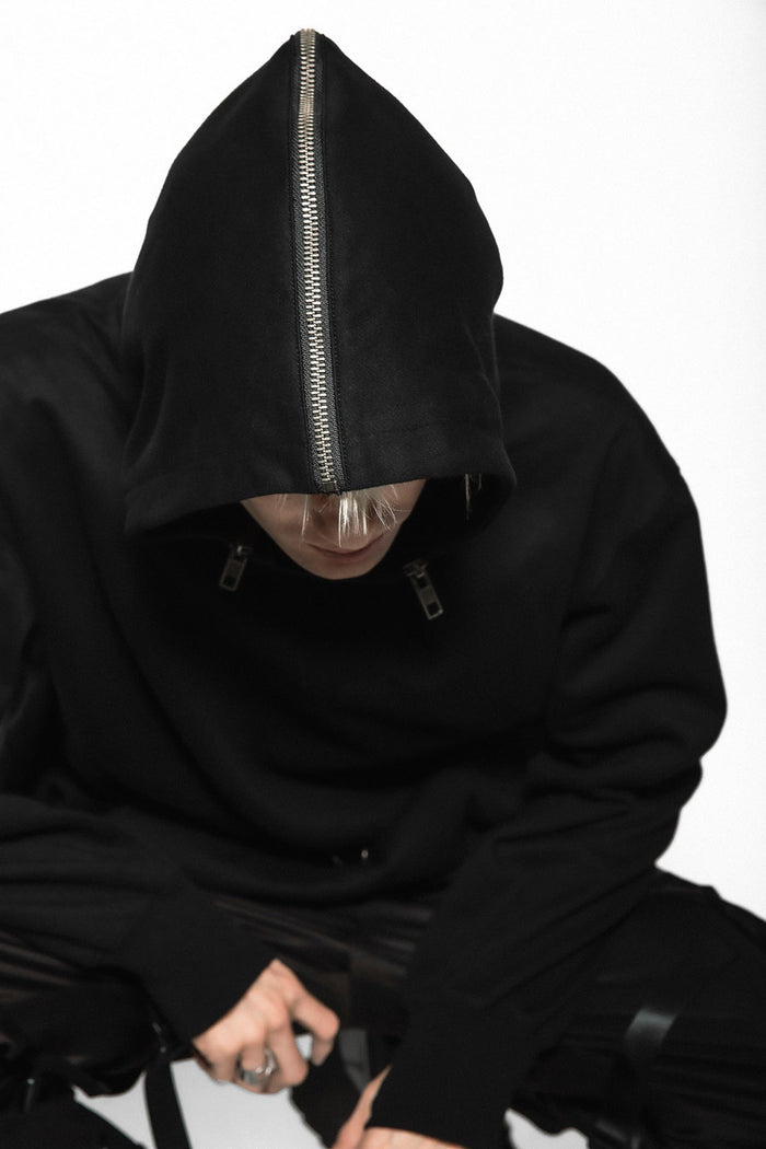 piercing zippered hood jacket
