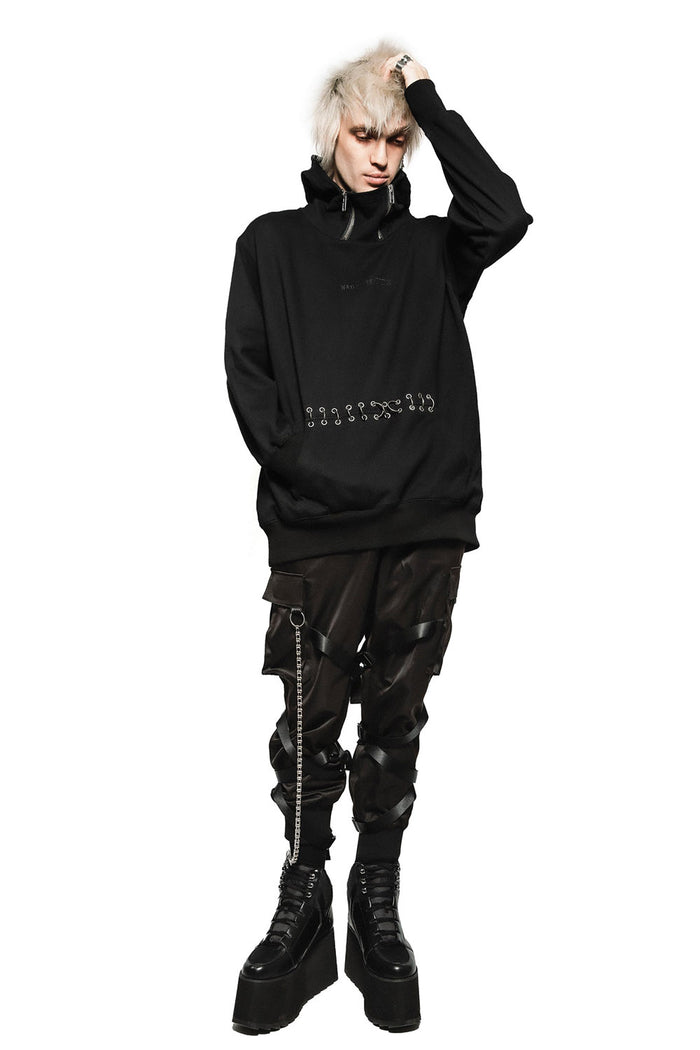 mens punk street style black hoodie pullover jacket