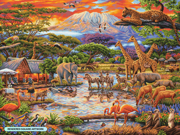Diamond Painting Wild Africa 36.6" x 27.6" (92.8cm x 69.9cm) / Square With 56 Colors Including 1 AB and 4 Fairy Dust Diamonds / 104,813