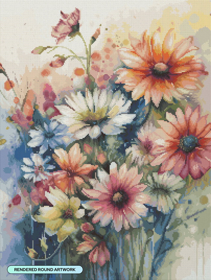 Diamond Painting Wild Flowers 22" x 29" (55.6cm x 73.7cm) / Round with 72 Colors including 1 AB and 3 Fairy Dust Diamonds / 54,136