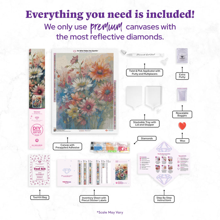 Diamond Painting Wild Flowers 22" x 29" (55.6cm x 73.7cm) / Round with 72 Colors including 1 AB and 3 Fairy Dust Diamonds / 54,136