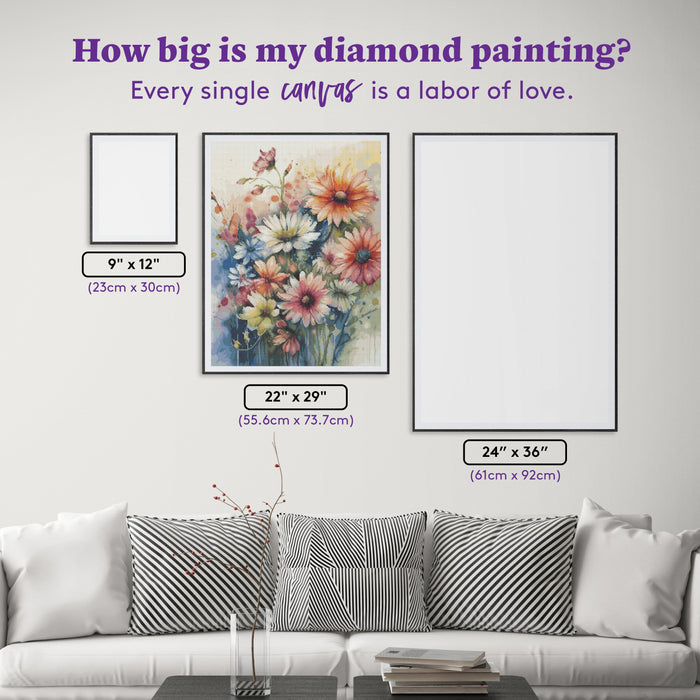 Diamond Painting Wild Flowers 22" x 29" (55.6cm x 73.7cm) / Round with 72 Colors including 1 AB and 3 Fairy Dust Diamonds / 54,136
