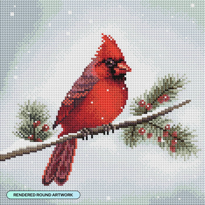 Diamond Painting Winter Cardinal 13" x 13" (32.8cm x 32.8cm) / Round with 42 Colors including 3 ABs and 1 Special Diamonds / 13,657