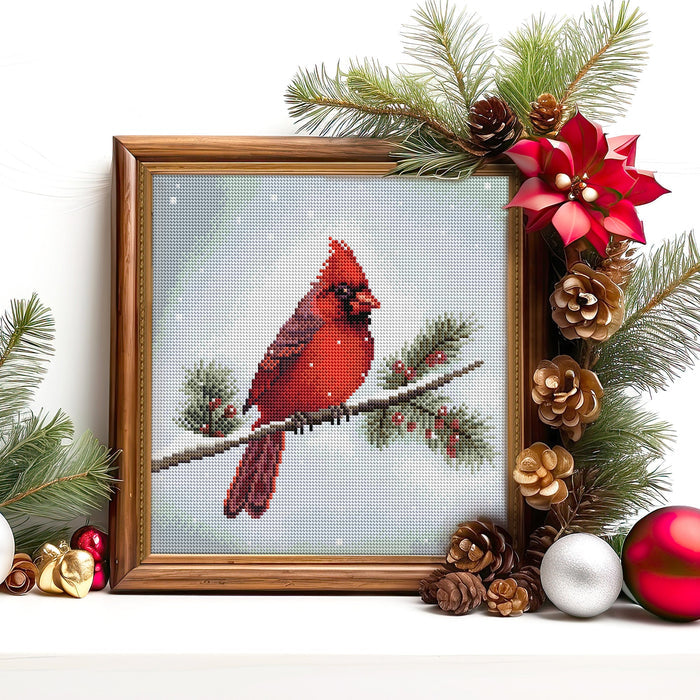 Diamond Painting Winter Cardinal 13" x 13" (32.8cm x 32.8cm) / Round with 42 Colors including 3 ABs and 1 Special Diamonds / 13,657