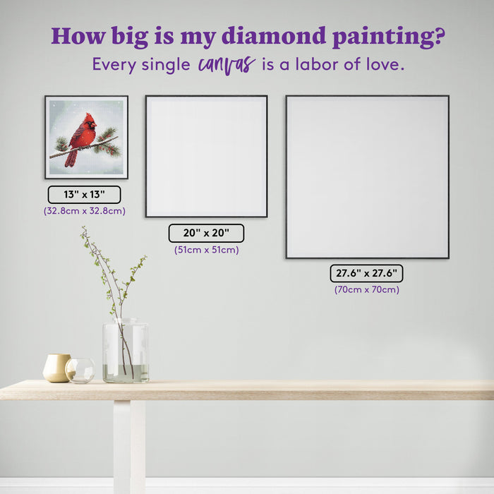 Diamond Painting Winter Cardinal 13" x 13" (32.8cm x 32.8cm) / Round with 42 Colors including 3 ABs and 1 Special Diamonds / 13,657