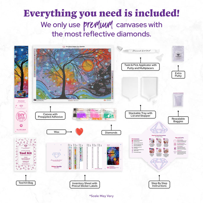 Diamond Painting Winter Sparkle 21.7" x 32.3″ (55cm x 82cm) / Round With 45 Colors Including 2 ABs / 56,550