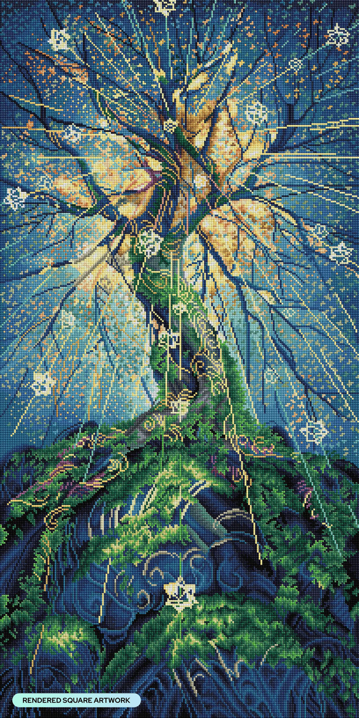 Diamond Painting Wishing Tree 20" x 40" (50.8cm x 101.6cm) / Square with 47 Colors including 3 ABs and 1 Fairy Dust Diamonds and 1 Iridescent Diamonds / 83,232