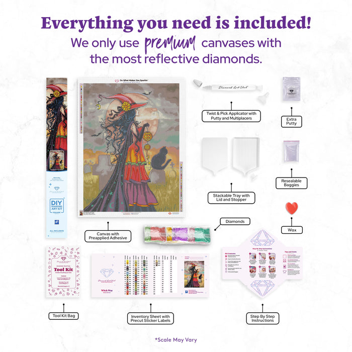 Diamond Painting Witch Way 27.6" x 36.6″ (70cm x 93cm) / Square with 54 Colors including 3 ABs / 102,213