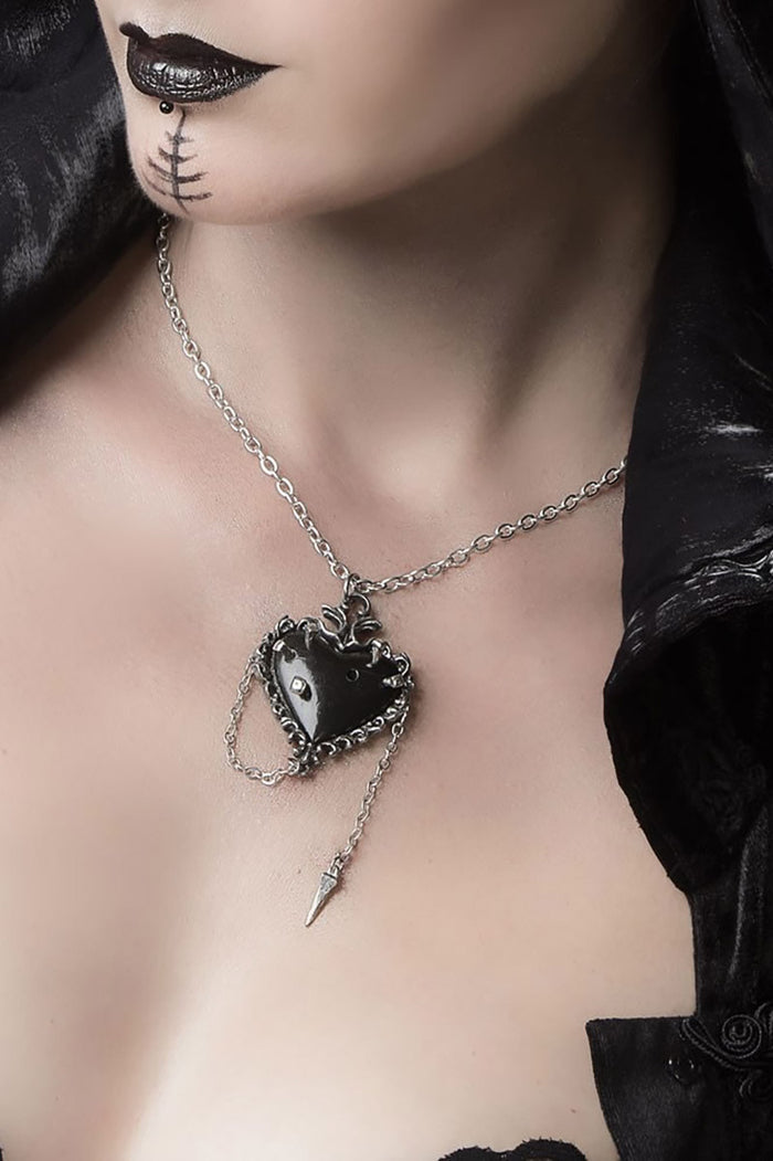 studded gothic black heart punk necklace