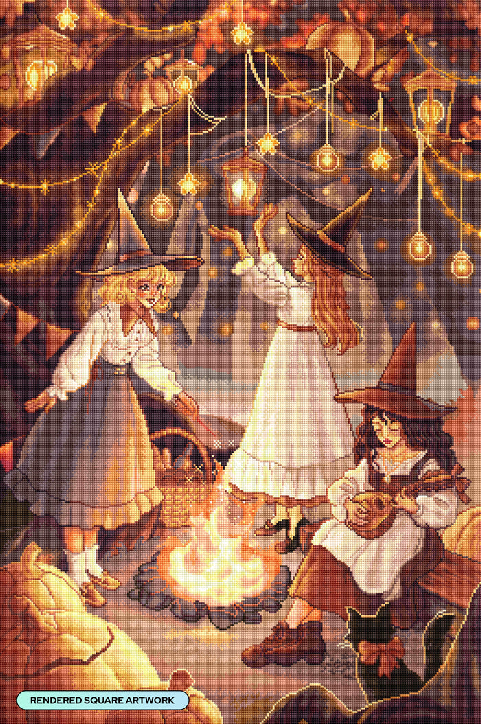 Diamond Painting Witch's Fall Festival 25.6" x 38.6" (65cm x 98cm) / Square with 49 Colors including 1 AB and 1 Iridescent Diamond and 2 Fairy Dust Diamonds / 102,573