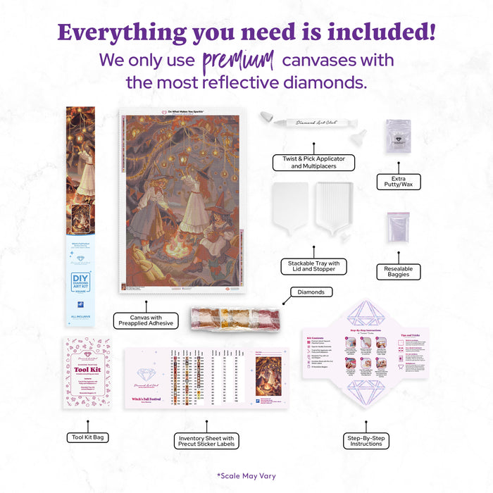 Diamond Painting Witch's Fall Festival 25.6" x 38.6" (65cm x 98cm) / Square with 49 Colors including 1 AB and 1 Iridescent Diamond and 2 Fairy Dust Diamonds / 102,573