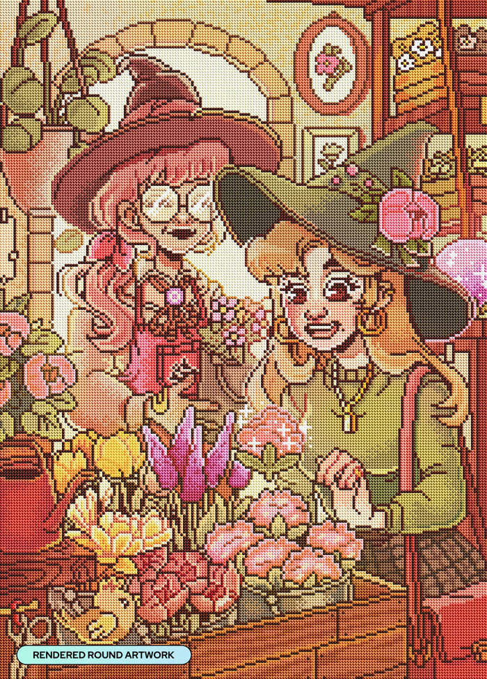 Diamond Painting Witch's Flower Shop 20" x 28" (50.7cm x 70.6cm) / Round With 64 Colors Including 4 ABs and 3 Fairy Dust Diamonds / 45,612