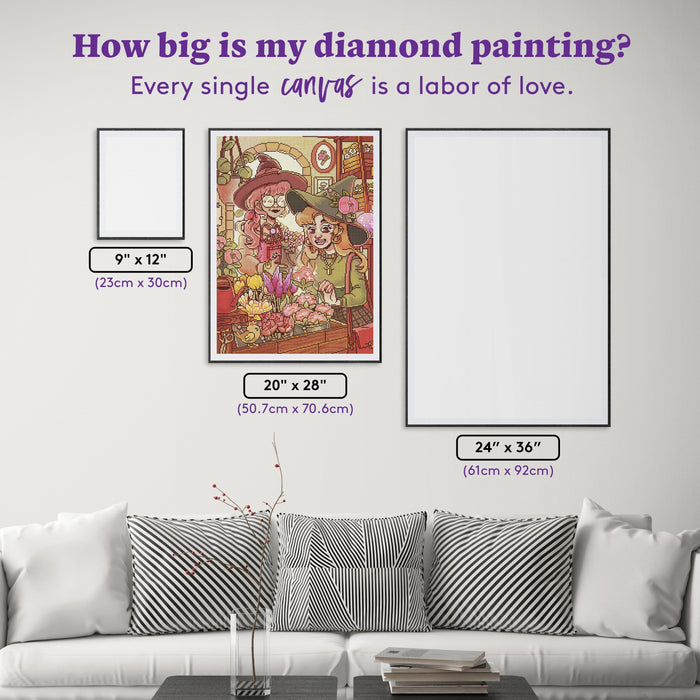 Diamond Painting Witch's Flower Shop 20" x 28" (50.7cm x 70.6cm) / Round With 64 Colors Including 4 ABs and 3 Fairy Dust Diamonds / 45,612
