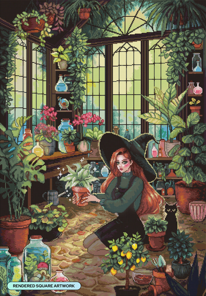 Diamond Painting Witchy Greenhouse 27.6" x 39.8" (69.9cm x 100.8cm) / Square with 71 Colors including 1 AB and 7 Fairy Dust Diamonds / 113,805