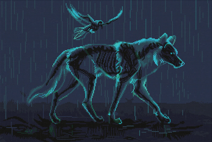 Diamond Painting Wolf And Raven 30" x 20" (76cm x 51cm) / Round with 19 Colors including 2 ABs and 1 Glow in Dark / 49,051