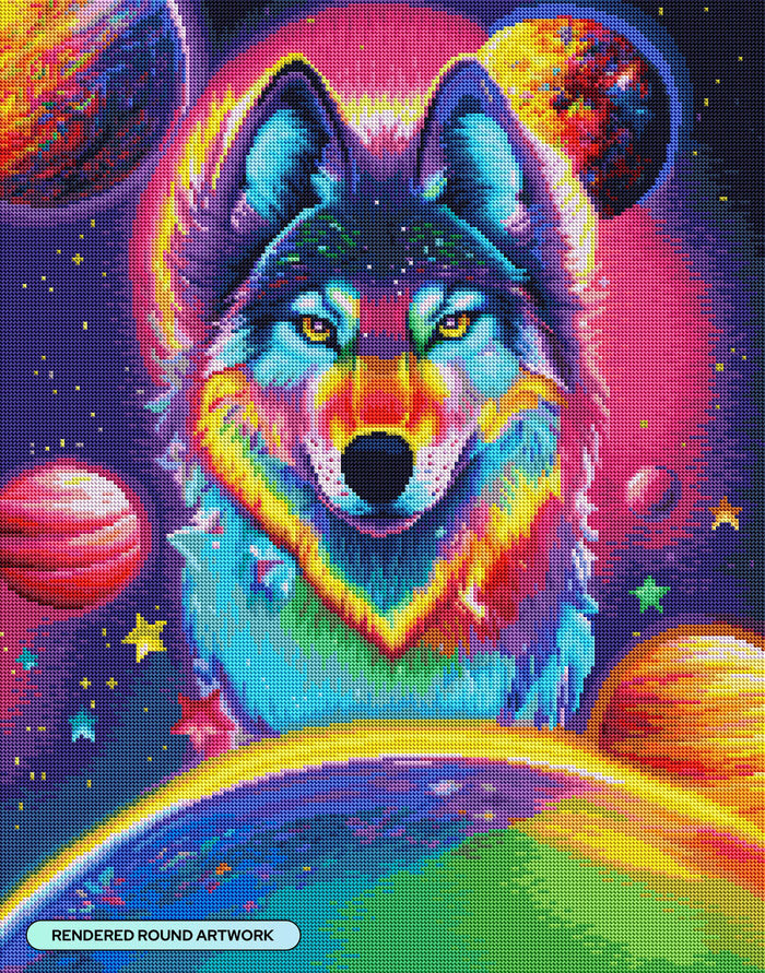 Diamond Painting Wolf of the World 22" x 28" (55.6cm x 70.7cm) / Round with 63 Colors including 3 ABs and 3 Fairy Dust Diamonds / 51,914
