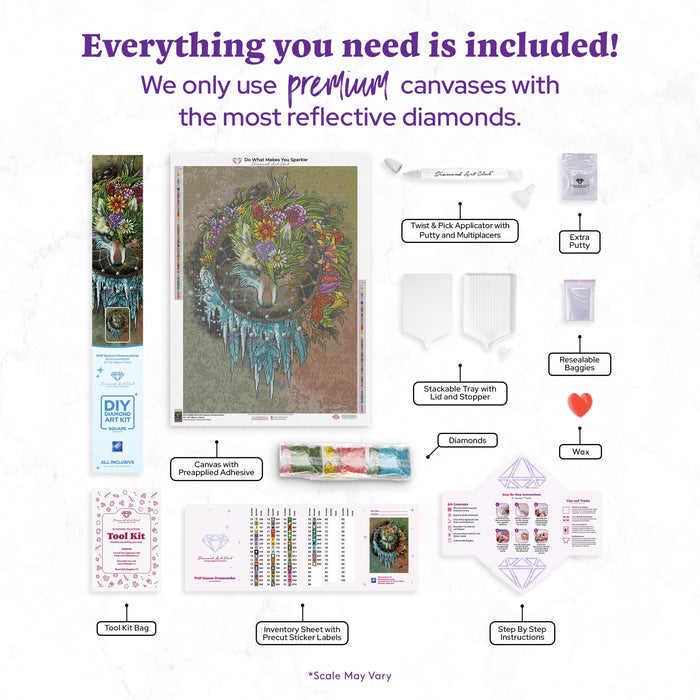Diamond Painting Wolf Seasons Dreamcatcher 22" x 31" (56cm x 79cm) / Square with 63 Colors including 3 ABs / 68,952
