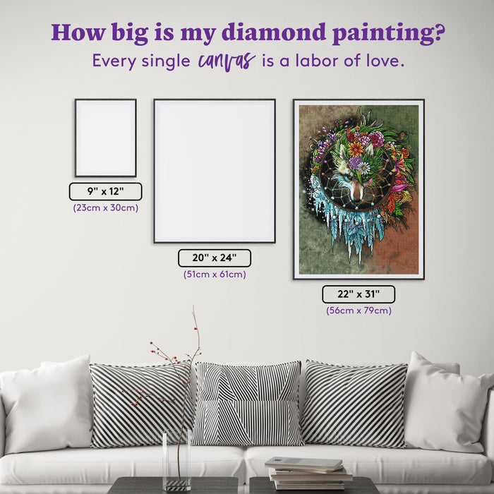 Diamond Painting Wolf Seasons Dreamcatcher 22" x 31" (56cm x 79cm) / Square with 63 Colors including 3 ABs / 68,952