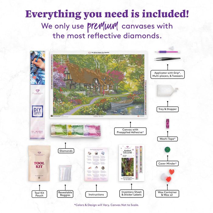 Diamond Painting Woodland Walk Cottage 41.3" x 27.6″ (105cm x 70cm) / Square with 60 Colors including 2 ABs / 115,230