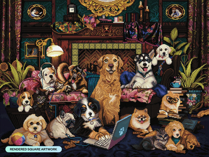Diamond Painting Woofing from Home 36.6" x 27.6" (93cm x 70cm) / Square With 77 Colors Including 4 ABs and 3 Fairy Dust Diamonds / 104,813