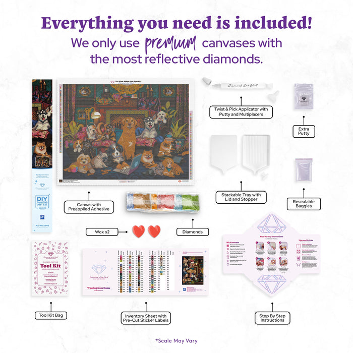 Diamond Painting Woofing from Home 36.6" x 27.6" (93cm x 70cm) / Square With 77 Colors Including 4 ABs and 3 Fairy Dust Diamonds / 104,813