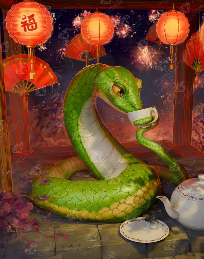 Diamond Painting Year of the Snake 22" x 28" (55.6cm x 70.7cm) / Round With 60 Colors Including 2 ABs and 2 Fairy Dust Diamonds / 51,914