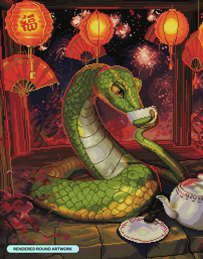 Diamond Painting Year of the Snake 22" x 28" (55.6cm x 70.7cm) / Round With 60 Colors Including 2 ABs and 2 Fairy Dust Diamonds / 51,914