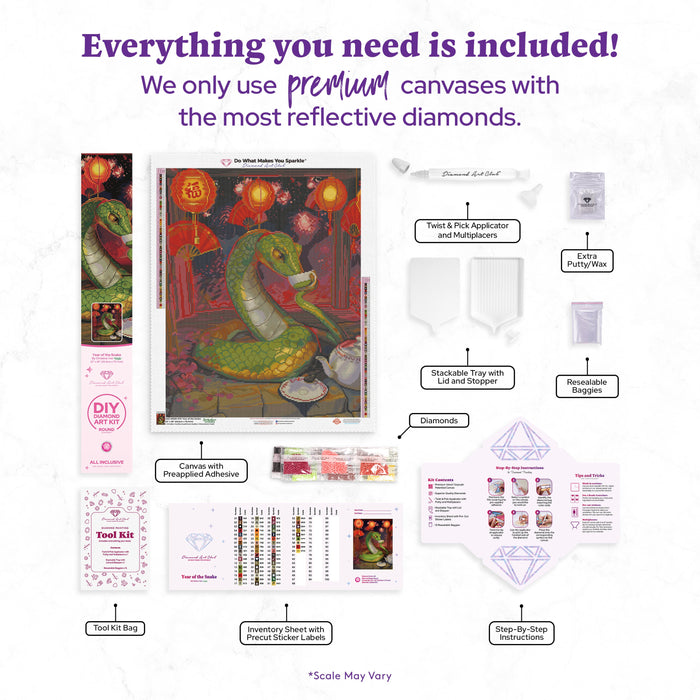 Diamond Painting Year of the Snake 22" x 28" (55.6cm x 70.7cm) / Round With 60 Colors Including 2 ABs and 2 Fairy Dust Diamonds / 51,914