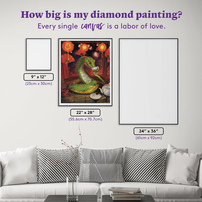 Diamond Painting Year of the Snake 22" x 28" (55.6cm x 70.7cm) / Round With 60 Colors Including 2 ABs and 2 Fairy Dust Diamonds / 51,914