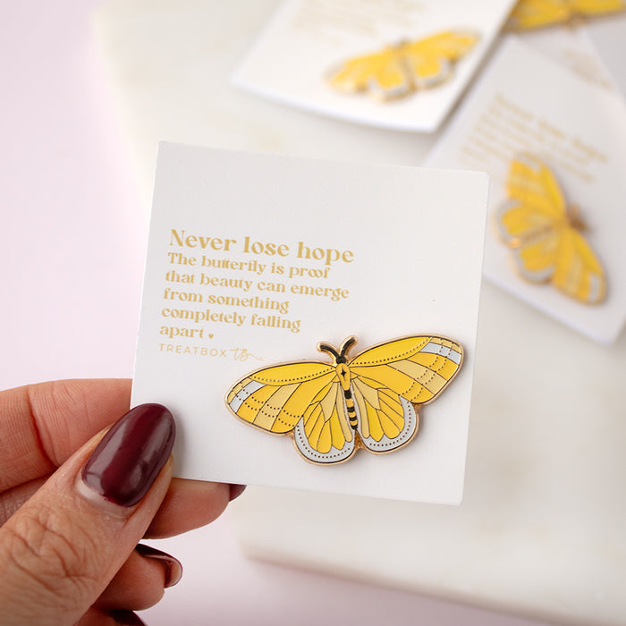 Yellow Butterfly 'Never Lose Hope...' Individual Enamel Pin Badge