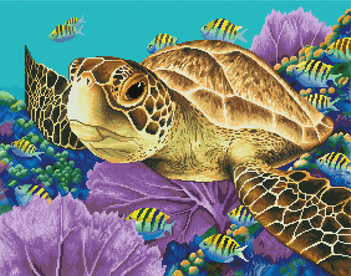 Diamond Painting Young Green Sea Turtle 28" x 22″ (71cm x 56cm) / Square with 38 Colors including 2 ABs / 62,604